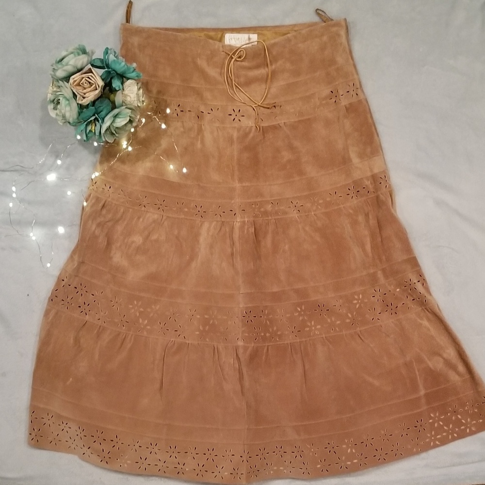 Margaret Godfrey Leather Skirt Floral Cutouts